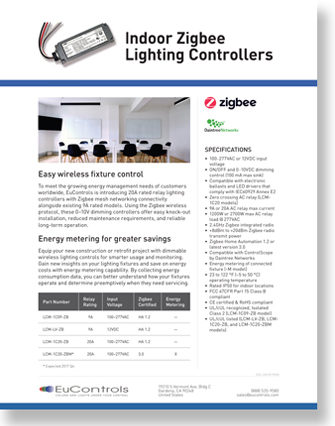 eucontrols LCM ECM Zigbee wirless controller Daintree catalog flash
